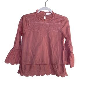 GAP coquette girl eyelet lace bell sleeve blouse size XS